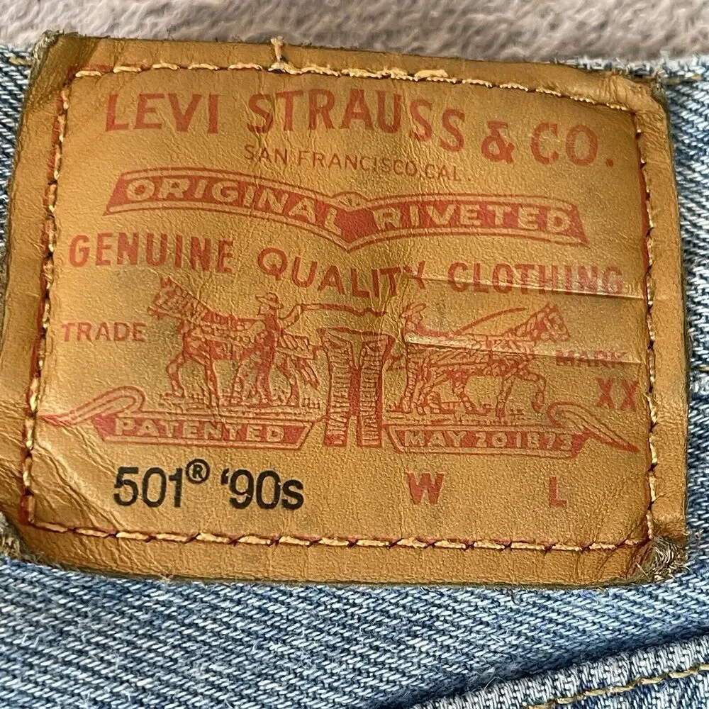 Levi's Premium 501 '90s Selvedge Jeans Women's W28 L32 Big E Destroyed Mid-Rise